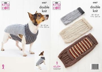 King Cole DK Knitting Pattern - 6467 Dog Coats (3 Designs)