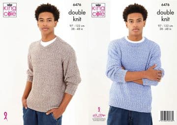 King Cole DK Knitting Pattern - 6476 Mens Sweaters (2 Designs)