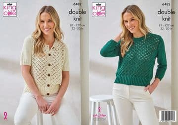 King Cole DK Knitting Pattern - 6482 Ladies Cardigan & Sweater (2 Designs)