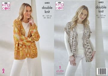 King Cole DK Knitting Pattern - 6483 Ladies Cardigan & Waistcoat (2 Designs)