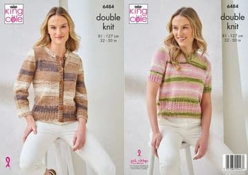 King Cole DK Knitting Pattern - 6484 Ladies Cardigan & Summer Top (2 Designs)