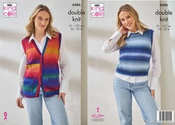 King Cole DK Knitting Pattern - 6486 Ladies Waistcoat & Tank Top (2 Designs)