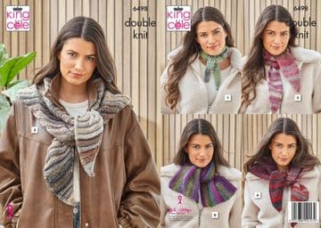 King Cole DK Knitting Pattern - 6498 Ladies Scarves & Shawls (5 Designs)