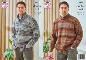 King Cole DK Knitting Pattern - 6499 Men's Sweaters (2 Designs)