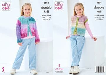 King Cole DK Knitting Pattern - 6504 Girl's Cardigan & Waistcoat (2 Designs)