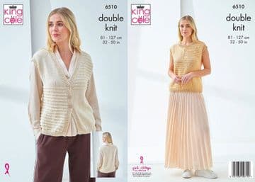 King Cole DK Knitting Pattern - 6510 Ladies Waistcoat & Slipover (2 Designs)