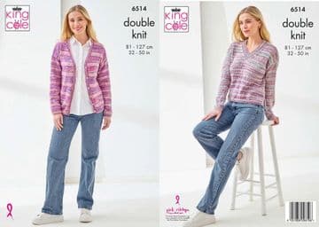 King Cole DK Knitting Pattern - 6514 Ladies Cardigan & Sweater (2 Designs)