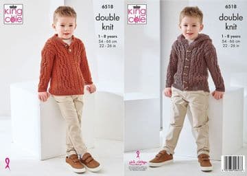 King Cole DK Knitting Pattern - 6518 Boy's Sweater & Hooded Jacket (2 Designs)