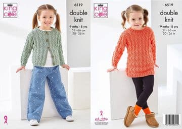 King Cole DK Knitting Pattern - 6519 Girl's Cardigan & Tunic Sweater (2 Designs)