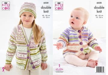King Cole DK Knitting Pattern - 6530 Children's Cardigans & Hat (3 Designs)
