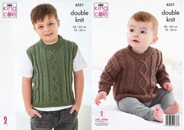 King Cole DK Knitting Pattern - 6531 Children's Sweater & Slipover (2 Designs)