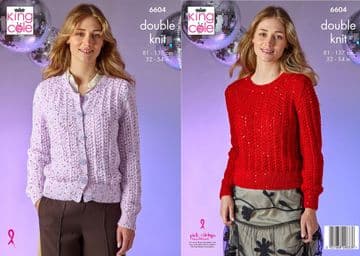 King Cole DK Knitting Pattern - 6604 Ladies Sweater & Cardigan (2 Designs)