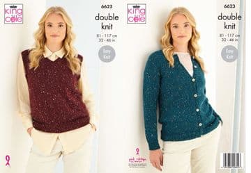 King Cole DK Knitting Pattern - 6623 Ladies Tank Top & Cardigan (2 Designs)