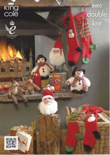 King Cole DK Knitting Pattern - 8002 Snowman, Santa Head, Rudolf & Christmas Stocking