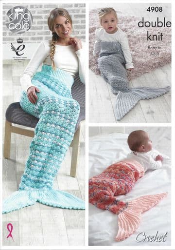 King Cole Double Knit Crochet Pattern - 4908 Mermaid Tail Blanket
