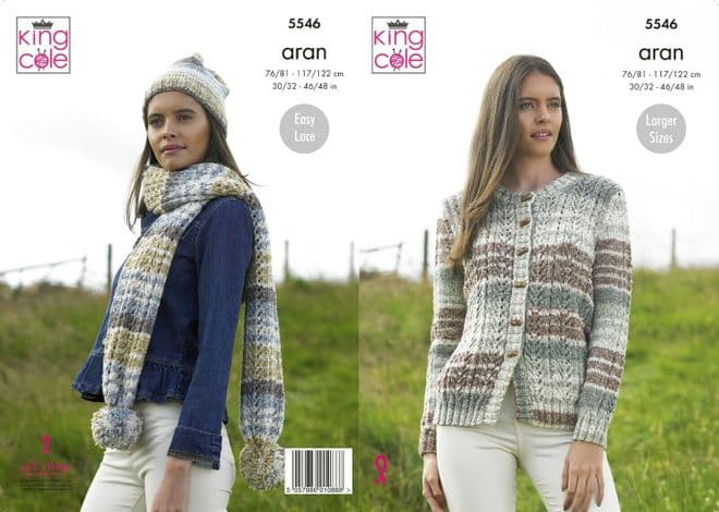 King Cole Drifter Aran - 5546 Cardigan, Hat & Scarf