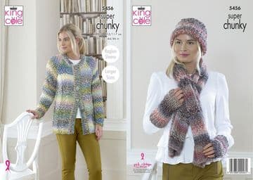 King Cole Explorer Super Chunky Knitting Pattern - 5456 Cardigan, Hat. Scarf & Wrist Warmers