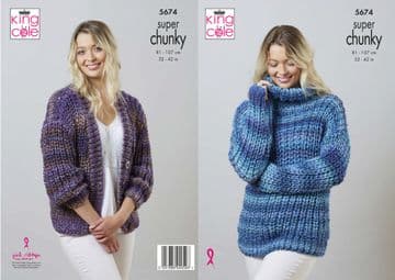 King Cole Explorer Super Chunky Knitting Pattern - 5674 Sweater & Cardigan