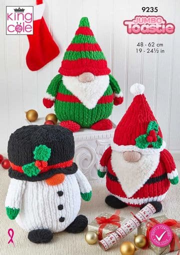 King Cole Jumbo Toastie Knitting Pattern - 9235 Christmas Gonks (3 Designs)
