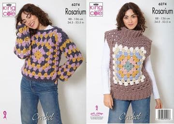 King Cole Mega Chunky Crochet Pattern - 6274 Ladies Sweater & Tank Top