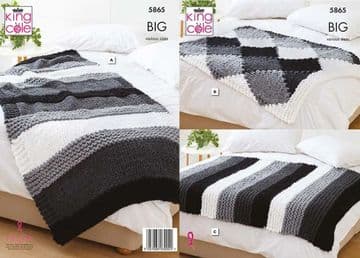 King Cole Mega Chunky Knitting Pattern - 5865 Bed Runner & Lap Blankets (3 Designs)