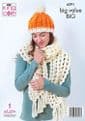 King Cole Mega Chunky Knitting Pattern - 6291 Ladies Sweater, Scarf & Hat