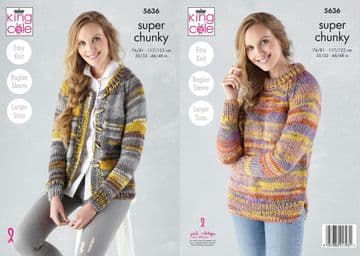 King Cole Quartz Super Chunky Knitting Pattern - 5636 Cardigan & Sweater