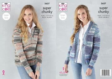 King Cole Quartz Super Chunky Knitting Pattern - 5637 Cardigan & Sweater