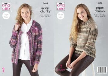 King Cole Quartz Super Chunky Knitting Pattern - 5638 Cardigan & Sweater