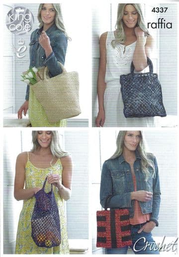 King Cole Raffia Crochet Pattern - 4337 Crochet Bags (4 Designs)