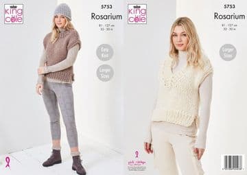 King Cole Rosarium Mega Chunky Knitting Pattern - 5753 Tanks & Hat
