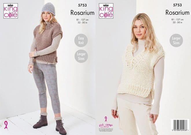 King Cole Rosarium Mega Chunky  Knitting Pattern - 5753 Tanks & Hat