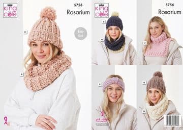 King Cole Rosarium Mega Chunky Knitting Pattern - 5756 Hats, Headband, Snoods & Polo Neck