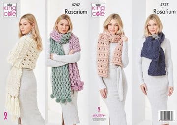 King Cole Rosarium Mega Chunky Knitting Pattern - 5757 Scarves