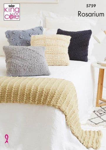 King Cole Rosarium Mega Chunky Knitting Pattern - 5759 Cushions & Bed Runner