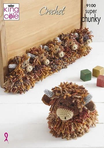 King Cole Super Chunky Crochet Pattern - 9100 Highland Cow Door Stop & Draught Excluder