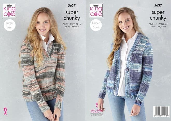 King Cole Super Chunky Knitting Pattern - 5637 Ladies Sweater & Cardigan