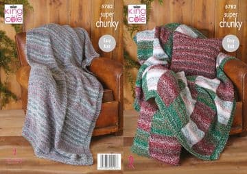 King Cole Super Chunky Knitting Pattern - 5782 Throw, Bed Runner & Cushions