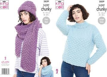 King Cole Super Chunky Knitting Pattern - 5839 Accessories & Sweater