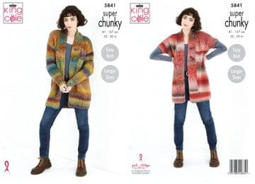 King Cole Super Chunky Knitting Pattern - 5841 Ladies Cardigans (2 Designs)