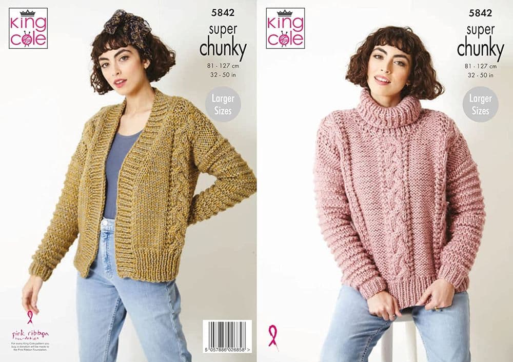 King Cole Super Chunky Knitting Pattern 5842 Sweater & Cardigan