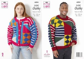 King Cole Super Chunky Knitting Pattern - 6004 Sweater & Cardigan