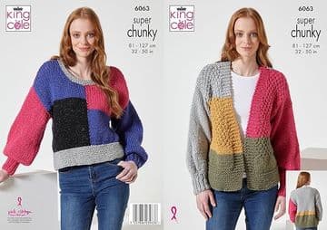 King Cole Super Chunky Knitting Pattern - 6063 Ladies Jacket & Sweater