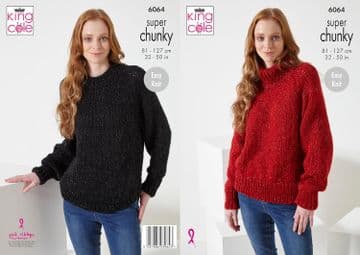 King Cole Super Chunky Knitting Pattern - 6064 Ladies Sweaters
