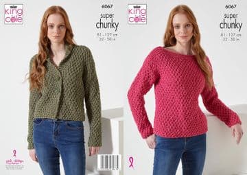 King Cole Super Chunky Knitting Pattern - 6067 Ladies Sweater & Jacket