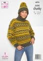 King Cole Super Chunky Knitting Pattern - 6076 Jacket, Sweater & Hat