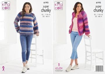 King Cole Super Chunky Knitting Pattern - 6193 Ladies Sweater & Cardigan