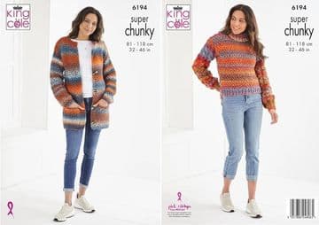 King Cole Super Chunky Knitting Pattern - 6194 Ladies Cardigan & Sweater