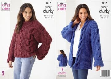 King Cole Super Chunky Knitting Pattern - 6217 Ladies Sweater & Cardigan