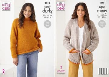 King Cole Super Chunky Knitting Pattern - 6218 Ladies Sweater & Cardigan